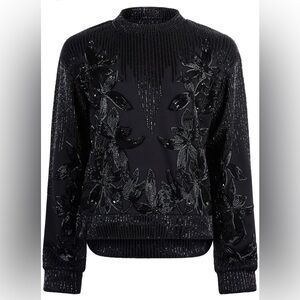 RtA Black Floral Embroidered Sweater-100% Cotton-Italian Fabric-MSRP $995